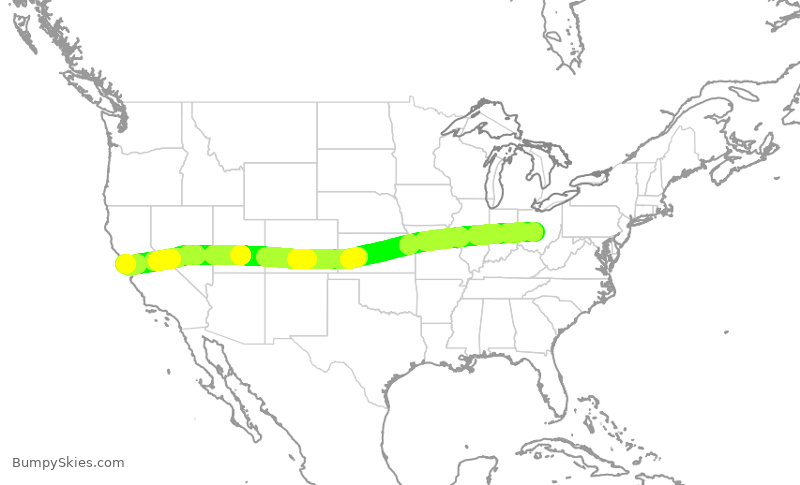 Turbulence forecast map for UAL1354, CMH to SFO