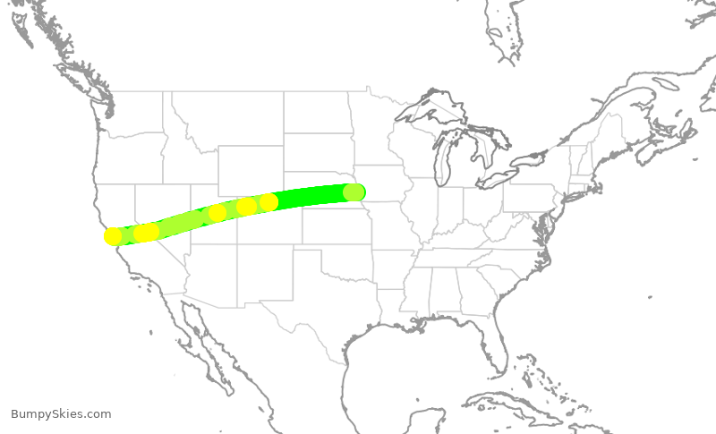 Turbulence forecast map for UAL1355, OMA to SFO