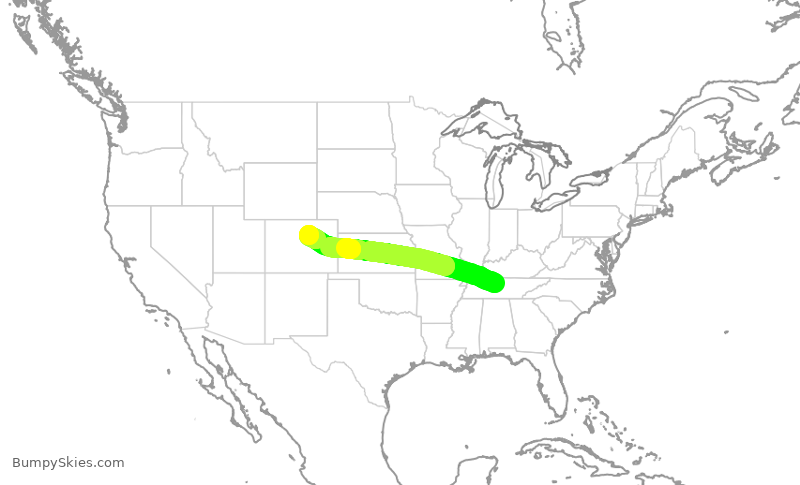 Turbulence forecast map for UAL1356, BNA to DEN