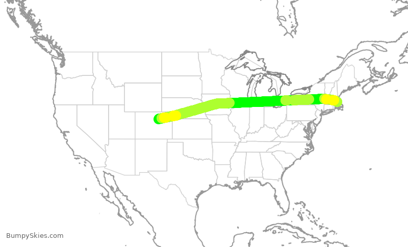 Turbulence forecast map for UAL1356, DEN to BOS