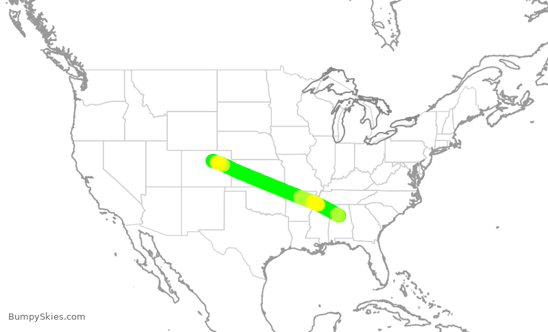 Turbulence forecast map for UAL1357, DEN to BHM