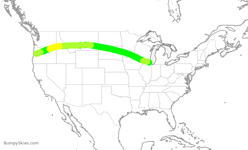 Turbulence forecast map for UAL1357, EUG to ORD