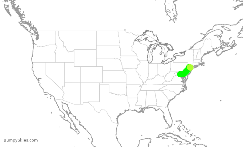 Turbulence forecast map for UAL1359, IAD to EWR