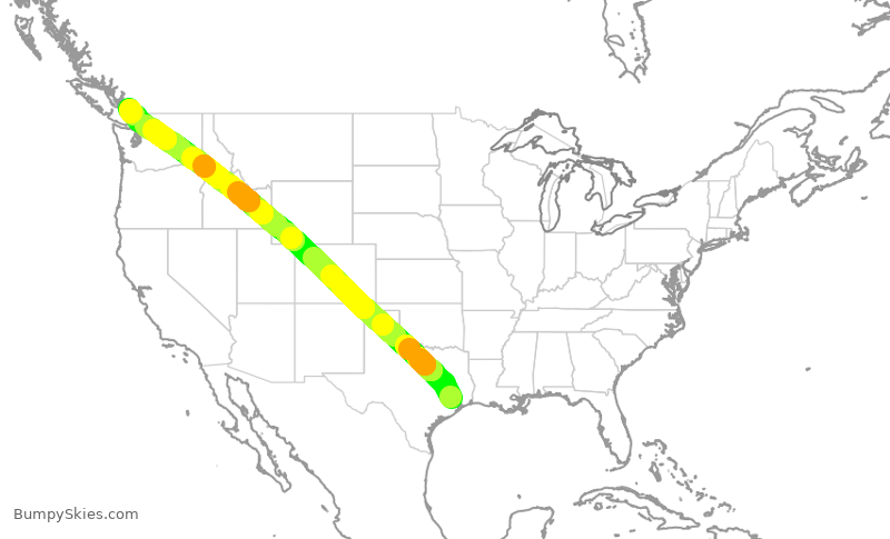 Turbulence forecast map for UAL1359, IAH to YVR