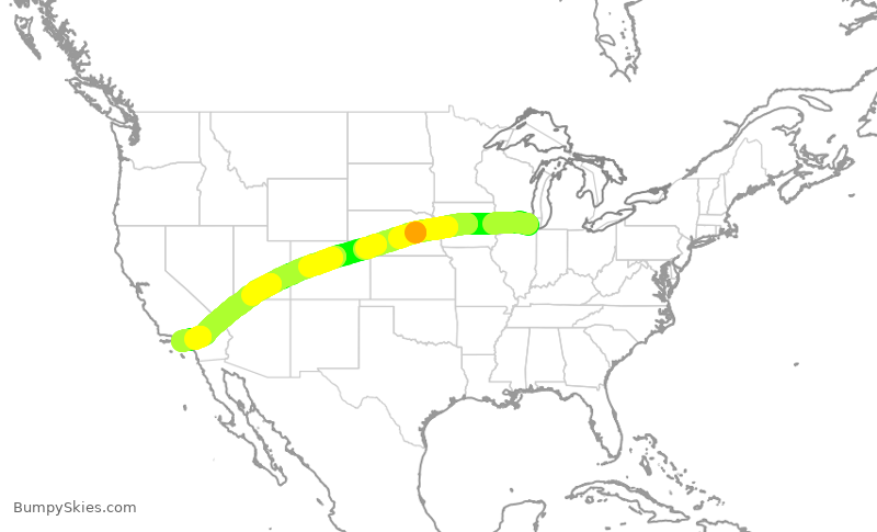 Turbulence forecast map for UAL1363, ORD to LAX