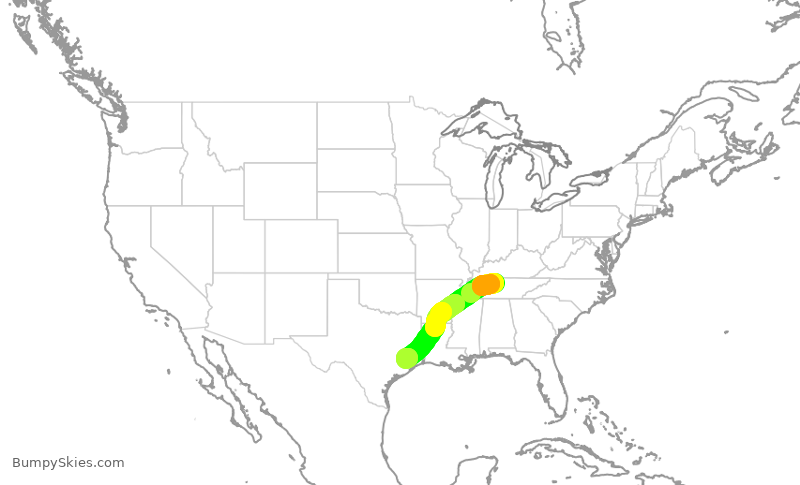 Turbulence forecast map for UAL1366, BNA to IAH