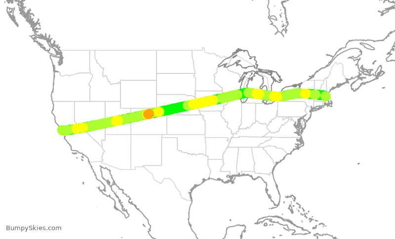 Turbulence forecast map for UAL1367, BOS to SFO