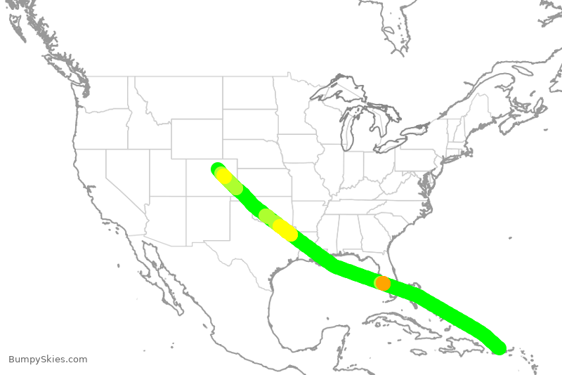 Turbulence forecast map for UAL1368, SJU to DEN