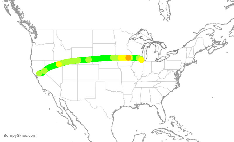 Turbulence forecast map for UAL1369, SMF to ORD