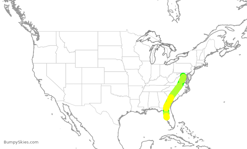 Turbulence forecast map for UAL1370, TPA to IAD