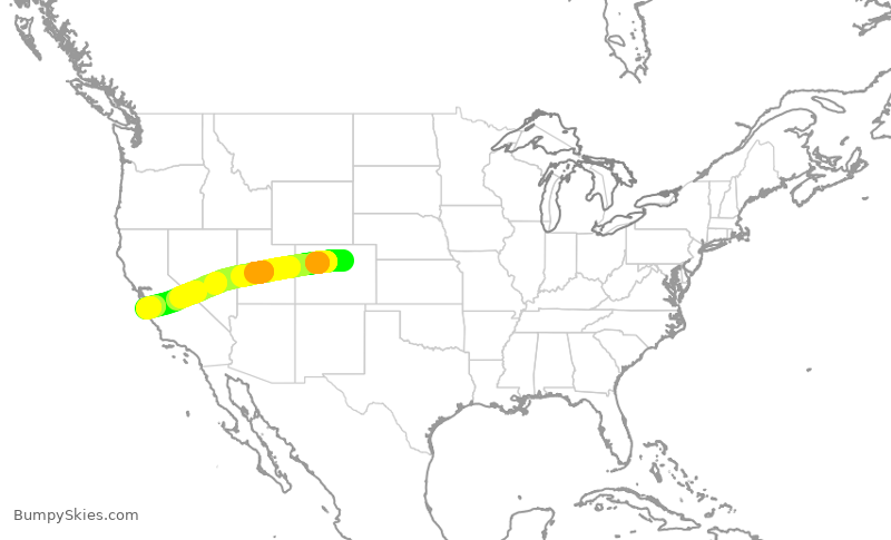 Turbulence forecast map for UAL1371, DEN to MRY