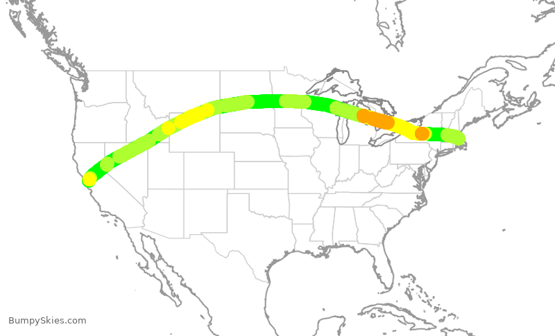 Turbulence forecast map for UAL1372, SFO to BOS