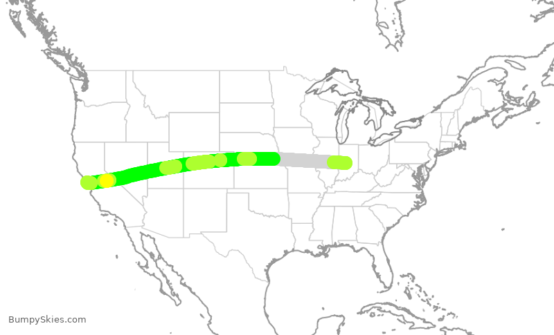 Turbulence forecast map for UAL1376, IND to SFO