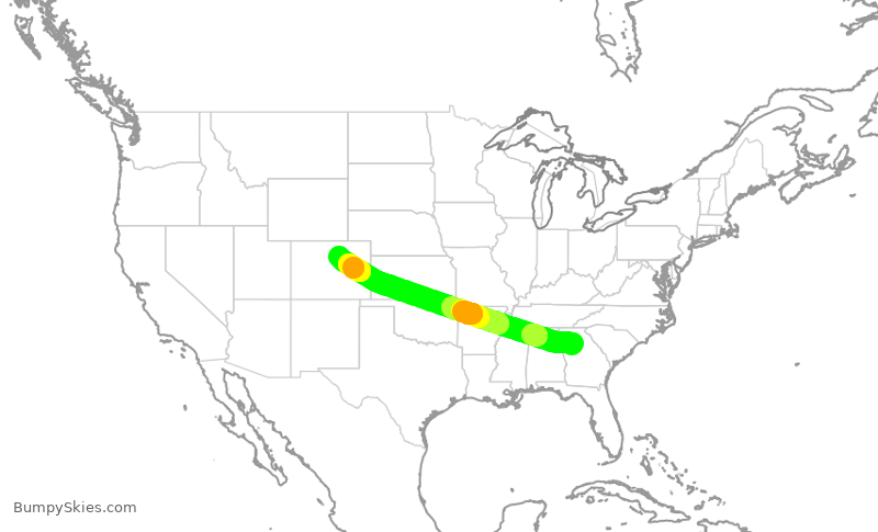 Turbulence forecast map for UAL1378, ATL to DEN
