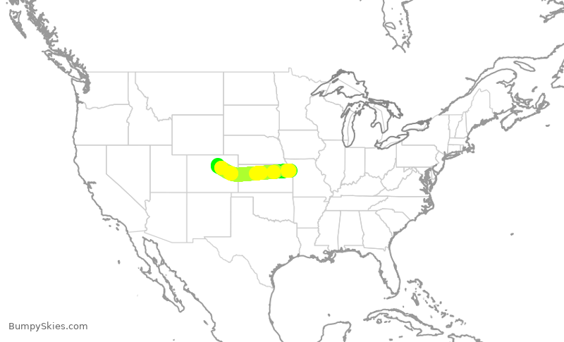 Turbulence forecast map for UAL1384, MCI to DEN