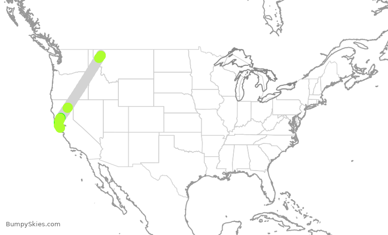 Turbulence forecast map for UAL1385, FCA to SFO