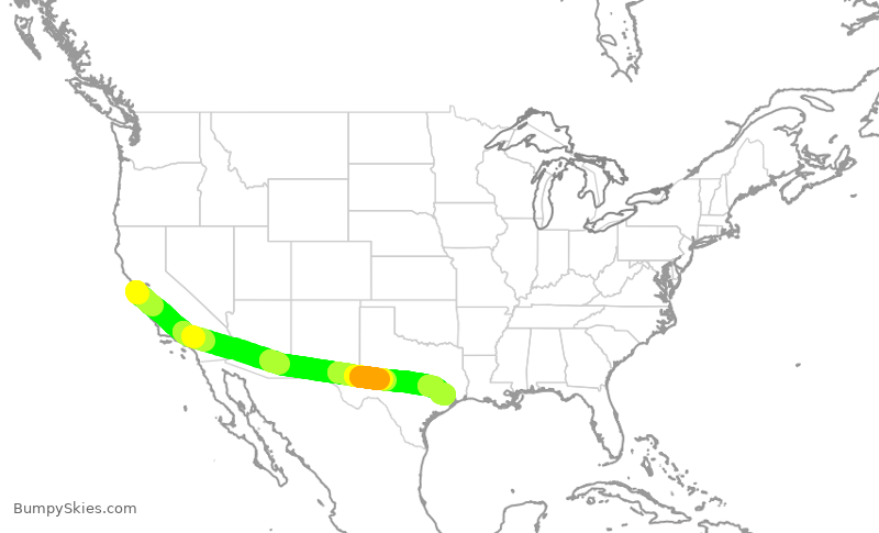 Turbulence forecast map for UAL1387, SFO to IAH