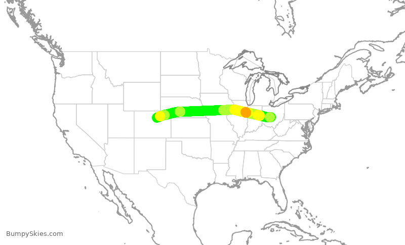 Turbulence forecast map for UAL1389, CMH to DEN