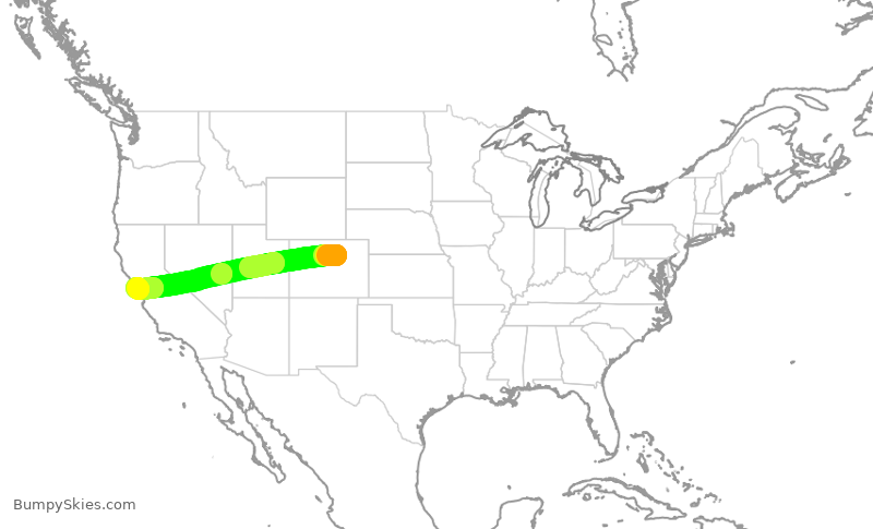 Turbulence forecast map for UAL1389, DEN to SFO