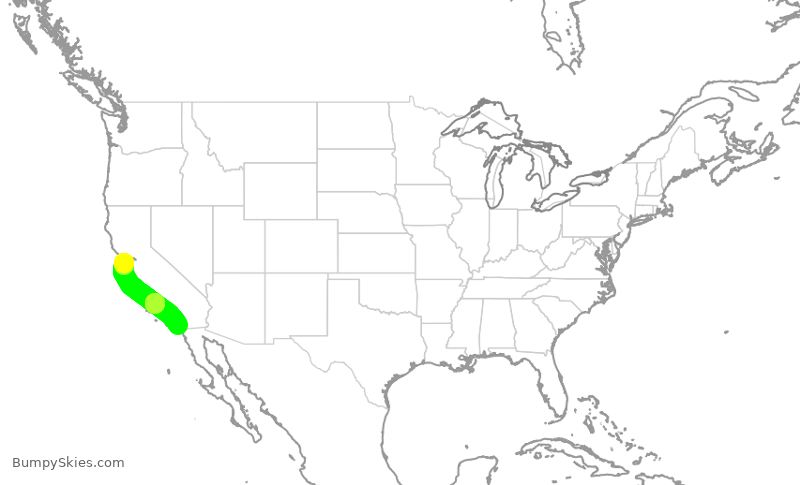 Turbulence forecast map for UAL1389, SFO to SAN