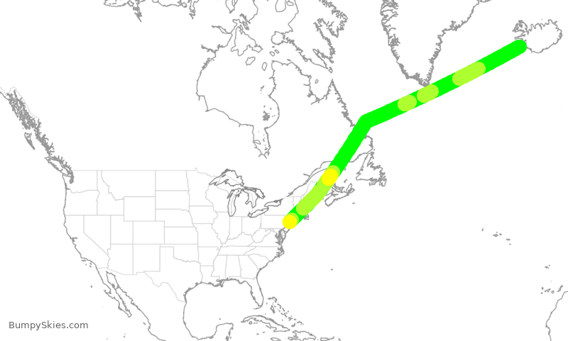 Turbulence forecast map for UAL138, EWR to KEF
