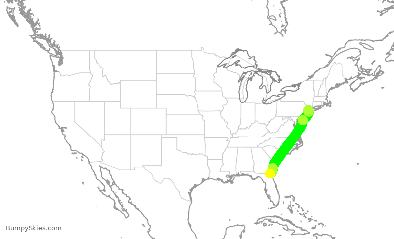 Turbulence forecast map for UAL1391, EWR to JAX