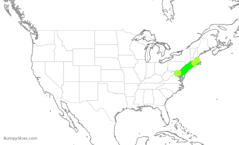 Turbulence forecast map for UAL1392, IAD to BOS