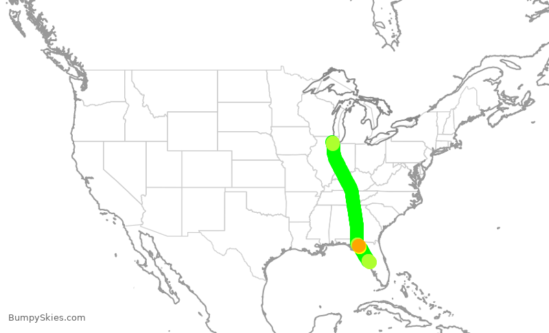 Turbulence forecast map for UAL1393, ORD to TPA