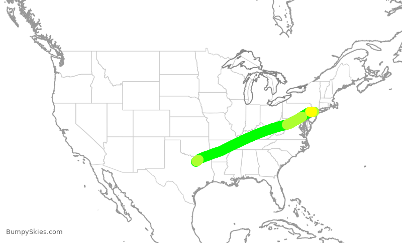 Turbulence forecast map for UAL1396, EWR to DFW