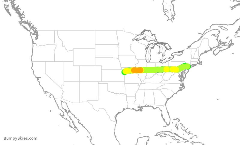 Turbulence forecast map for UAL1399, EWR to MCI
