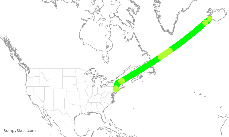 Turbulence forecast map for UAL139, KEF to EWR