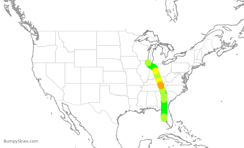 Turbulence forecast map for UAL1400, SRQ to ORD