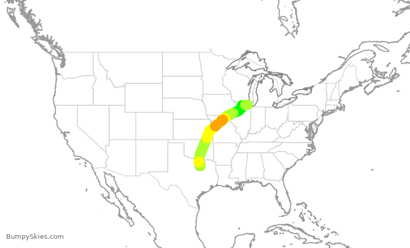 Turbulence forecast map for UAL1401, DFW to ORD