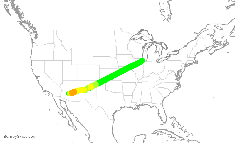 Turbulence forecast map for UAL1402, PHX to ORD