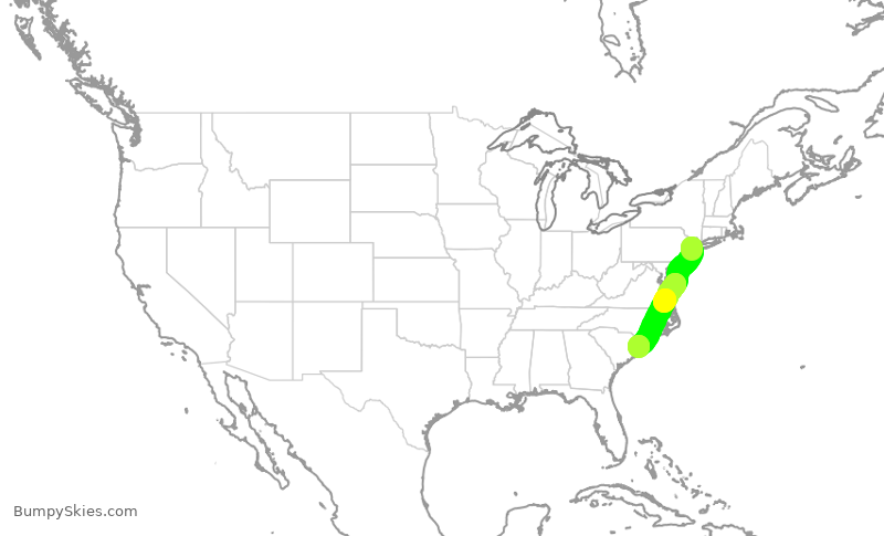 Turbulence forecast map for UAL1407, EWR to MYR
