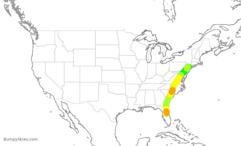 Turbulence forecast map for UAL1407, MCO to EWR