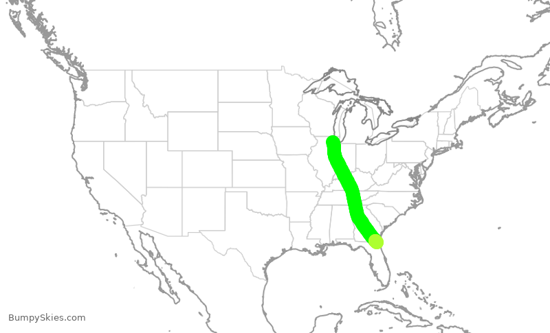 Turbulence forecast map for UAL1407, ORD to JAX