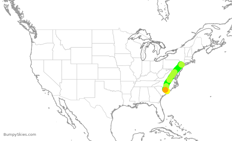 Turbulence forecast map for UAL1409, MYR to EWR