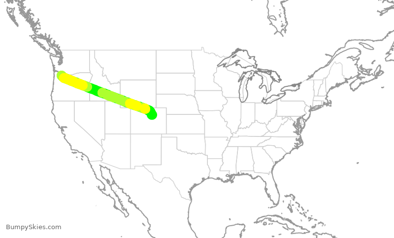 Turbulence forecast map for UAL1411, PDX to DEN