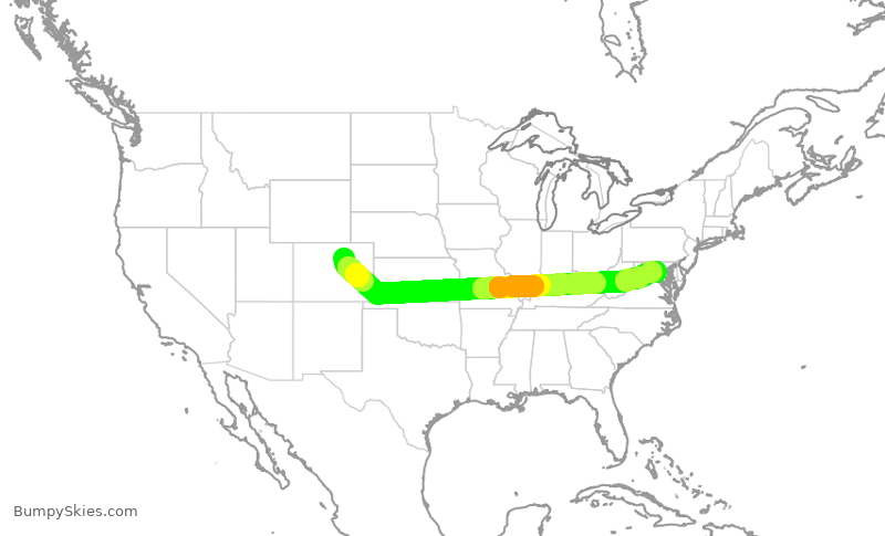 Turbulence forecast map for UAL1412, DEN to IAD