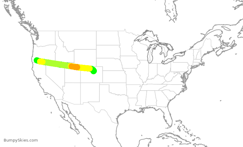 Turbulence forecast map for UAL1412, MFR to DEN