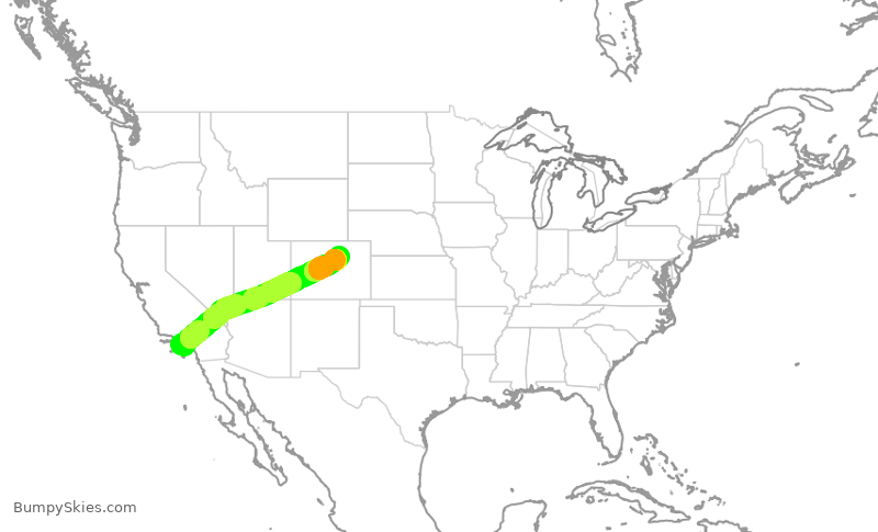 Turbulence forecast map for UAL1415, LAX to DEN