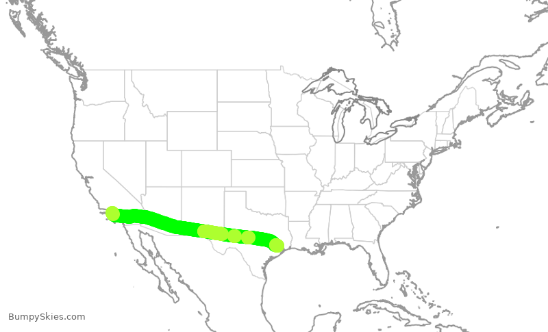 Turbulence forecast map for UAL1416, LAX to IAH