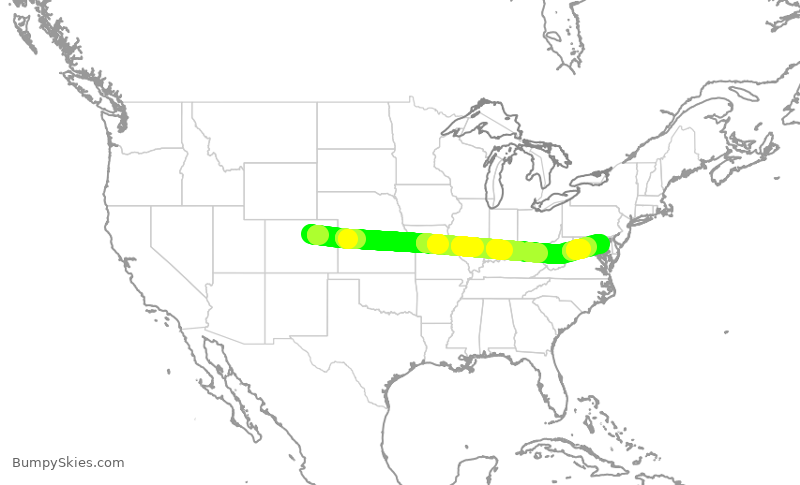 Turbulence forecast map for UAL1418, DEN to BWI