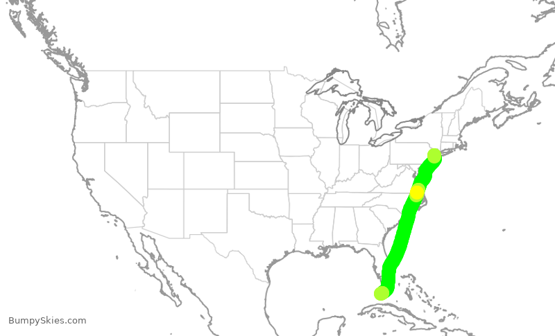 Turbulence forecast map for UAL1418, EWR to EYW