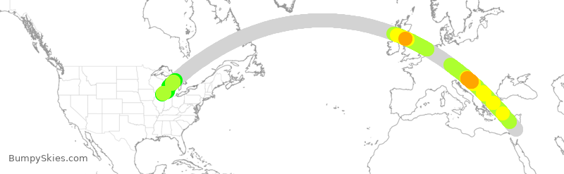 Turbulence forecast map for UAL141, TLV to ORD