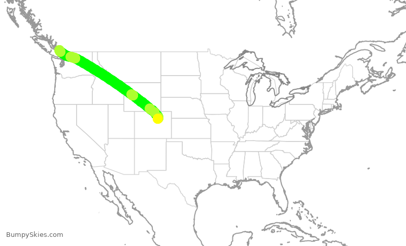 Turbulence forecast map for UAL1423, DEN to YVR