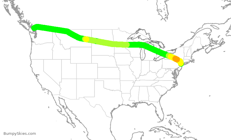 Turbulence forecast map for UAL1423, EWR to YVR