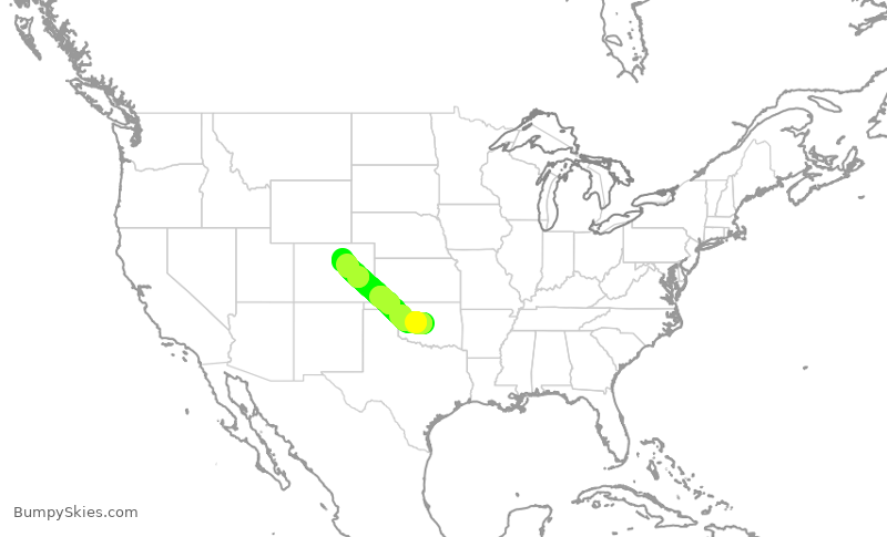 Turbulence forecast map for UAL1424, OKC to DEN