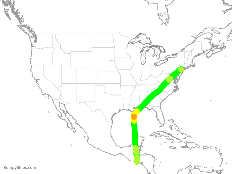 Turbulence forecast map for UAL1425, EWR to SAL